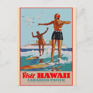 Postal Visita Hawaii - Surf - Viajes de época
