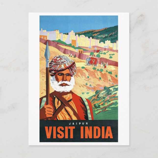 Postal Visita India, Jaipur, el hombre en guardia. (Anverso)