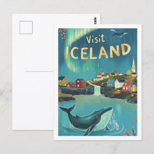 Postal Visita Islandia Vintage Famoso Travel Place