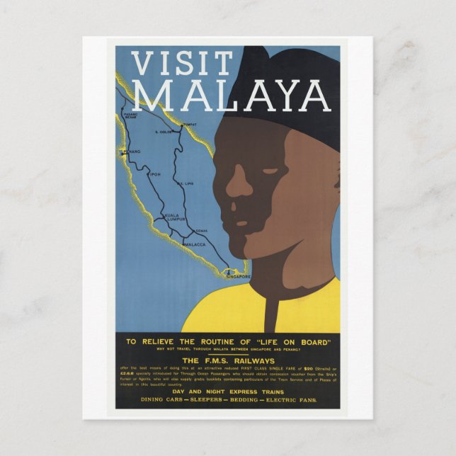 Postal Visita Malaya Malaysia Railways Vintage (Anverso)