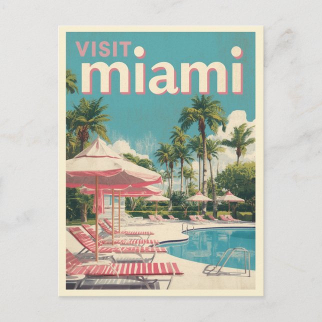 Postal Visita Miami Retro Poolside Travel Art (Anverso)
