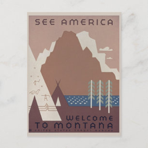Postal Visita Montana America Vintage