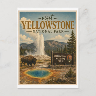 Postal Visita Parque Nacional Yellowstone Viaje Vintage