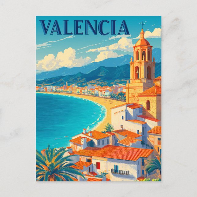 Postal Visita Valencia España | Viaje retro (Anverso)