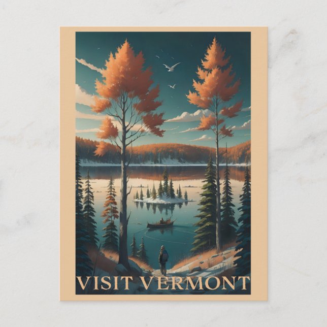 Postal Visita Vermont Fall Winter Ilustracion Travel (Anverso)