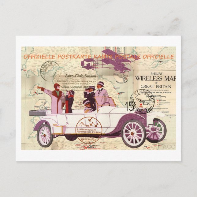 Postal Visitantes de Biplane para automóviles de época (Anverso)