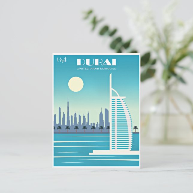 Postal Visitar afiche de viajes de Dubai (Anverso de pie)