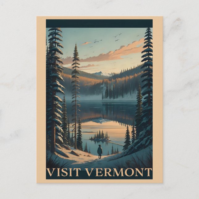 Postal Visitar Vermont Winter Snow Ilustracion Travel (Anverso)