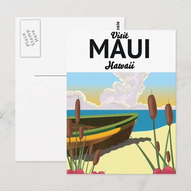 Postal Visite el póster turístico de Maui Hawaii (Anverso / Reverso)