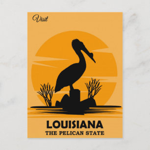 Postal Visite Louisiana Vintage Pelican Travel