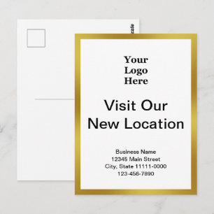 Postal Visite Nuestro Nuevo Local Logo Empresarial Blanco