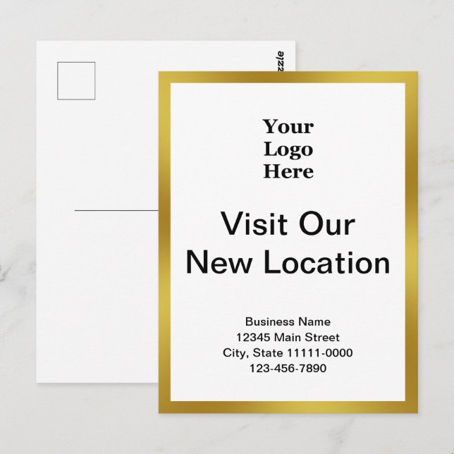 Postal Visite Nuestro Nuevo Local Logo Empresarial Blanco (Anverso / Reverso)