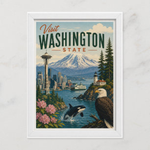 Postal Visite Washington State Travel Vintage