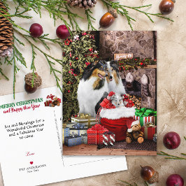 Postal Víspera de Navidades rústicos, perros de color tos