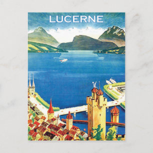 Postal Vista aérea, ciudad de Lucerna y un lago, Suiza