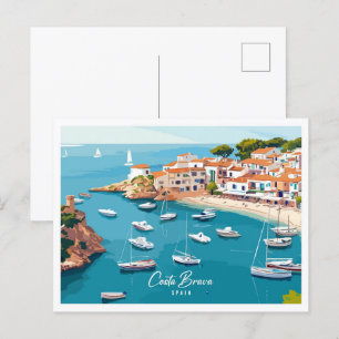 Postal Vista aérea Costa Brava España Ilustracion Viaje