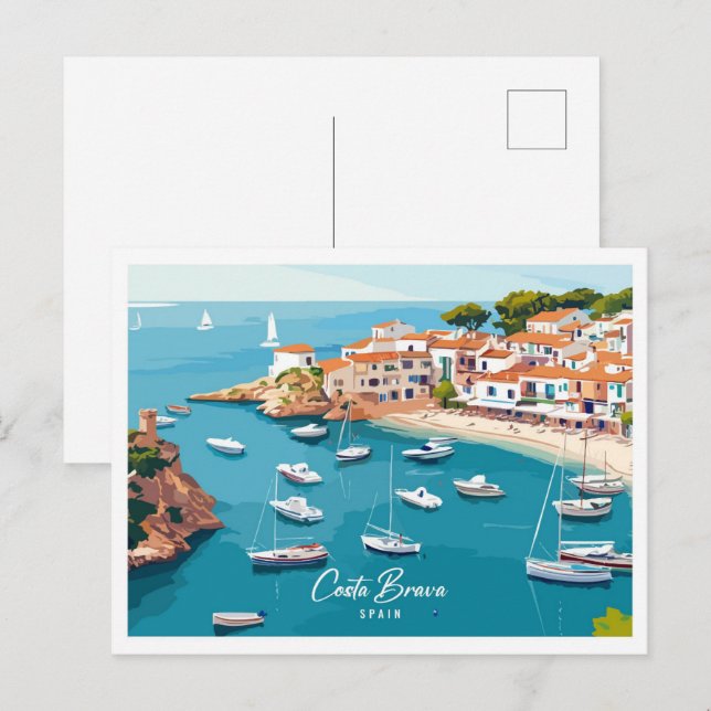 Postal Vista aérea Costa Brava España Ilustracion Viaje (Anverso / Reverso)