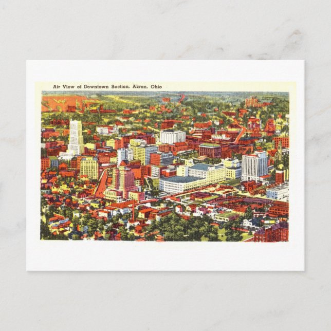 Postal Vista aérea de Akron, Ohio, Viajes de época (Anverso)