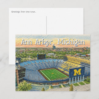 Postal Vista aérea de Ann Arbor, Michigan estilo dibujado