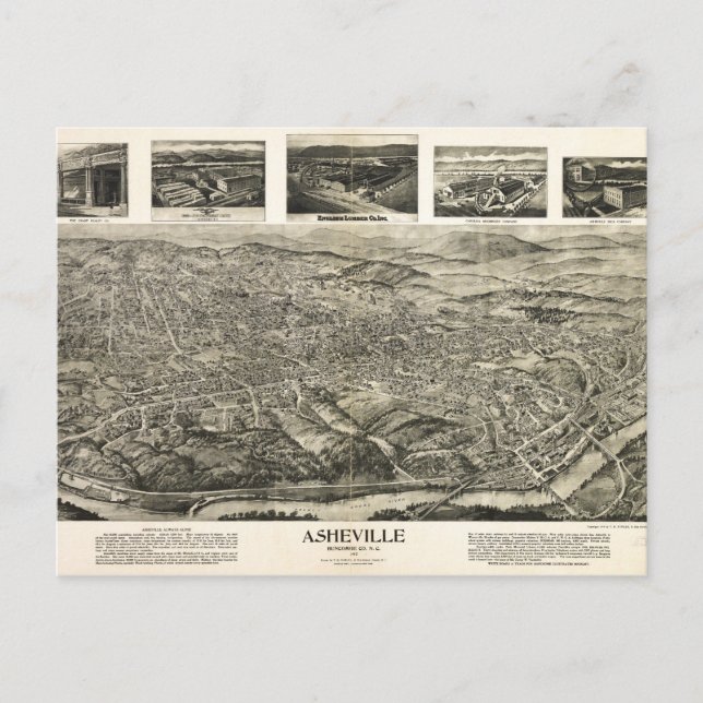 Postal Vista aérea de Asheville, Carolina del Norte (1912 (Anverso)