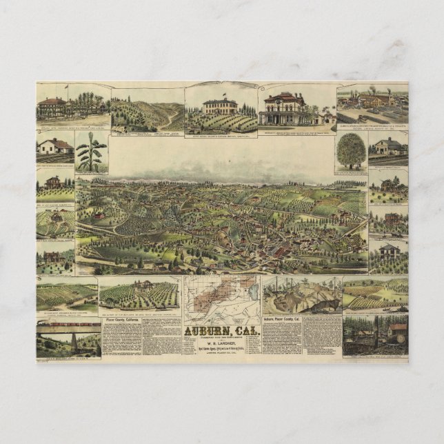 Postal Vista aérea de Auburn, California (1887) (Anverso)