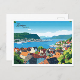 Postal Vista aérea de Bergen Noruega Viajes en Ilustracio