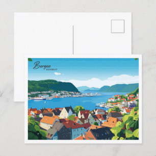 Postal Vista aérea de Bergen Noruega Viajes en Ilustracio