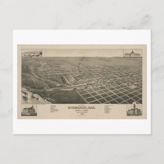 Postal Vista aérea de Bismarck, Dakota del Norte (Anverso)