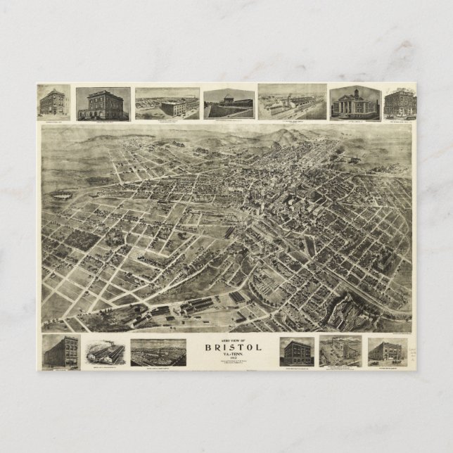Postal Vista aérea de Bristol, Virginia/Tennessee (1912) (Anverso)