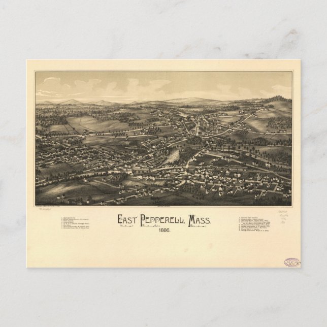 Postal Vista aérea de East Pepperell Massachusetts (1886) (Anverso)