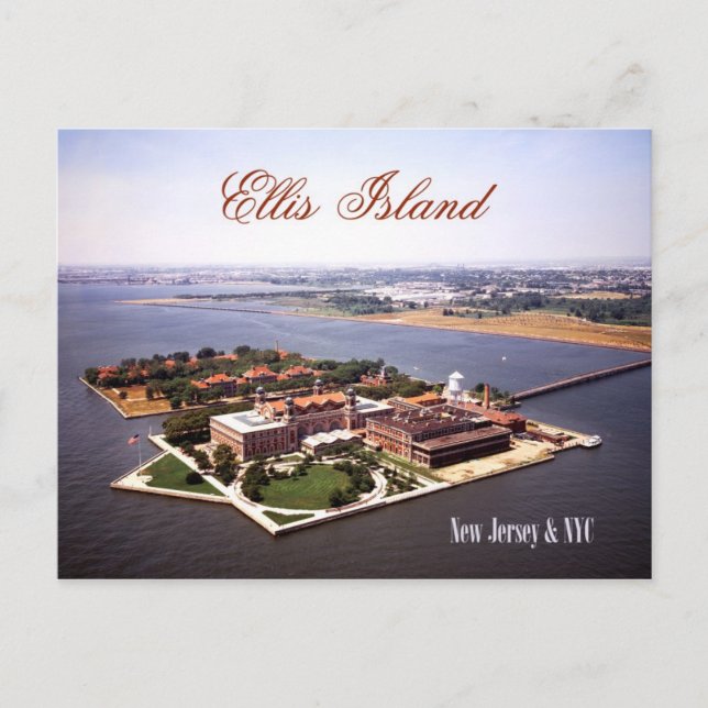 Postal Vista aérea de Ellis Island, NJ y NY (Anverso)