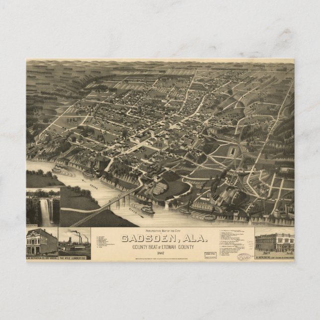 Postal Vista aérea de Gadsden, Alabama (1887) (Anverso)