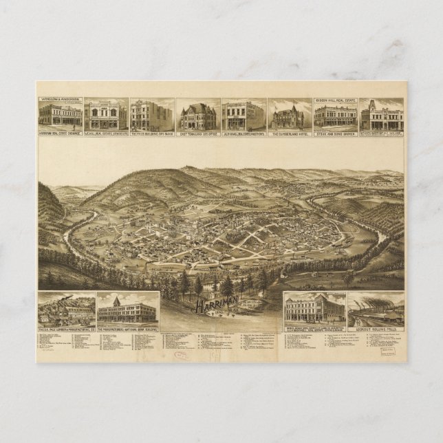 Postal Vista aérea de Harriman, Tennessee (1892) (Anverso)