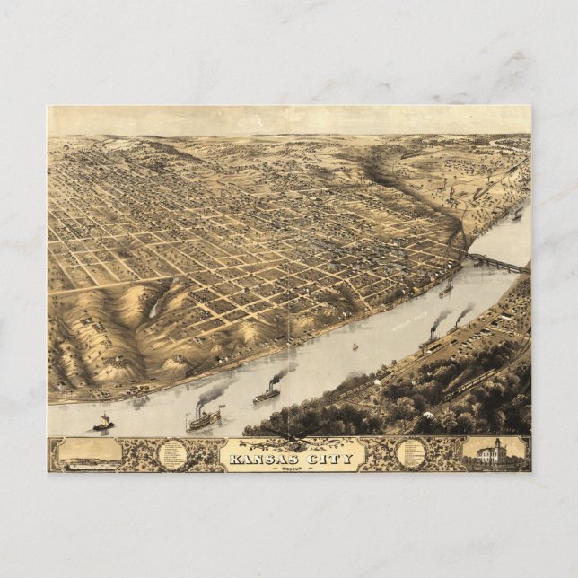 Postal Vista aérea de Kansas City, Misuri (1869) (Anverso)