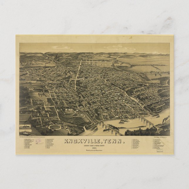 Postal Vista aérea de Knoxville Tennessee desde 1886 (Anverso)
