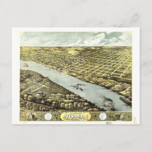 Postal Vista aérea de la ciudad de Atchison Kansas 1869
