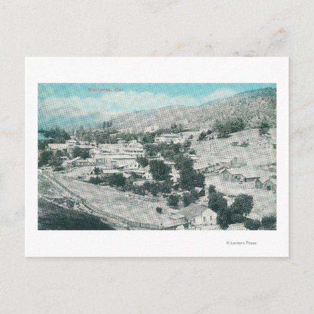 Postal Vista aérea de la ciudad de Mariposa, CA (Anverso)