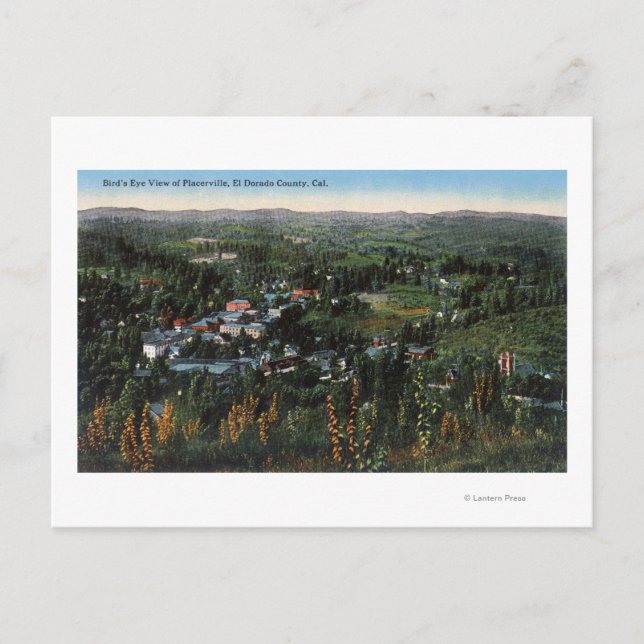 Postal Vista aérea de la ciudad de Placerville, CA (Anverso)
