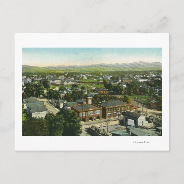 Postal Vista aérea de la ciudad, la estación de bomberos  (Anverso)