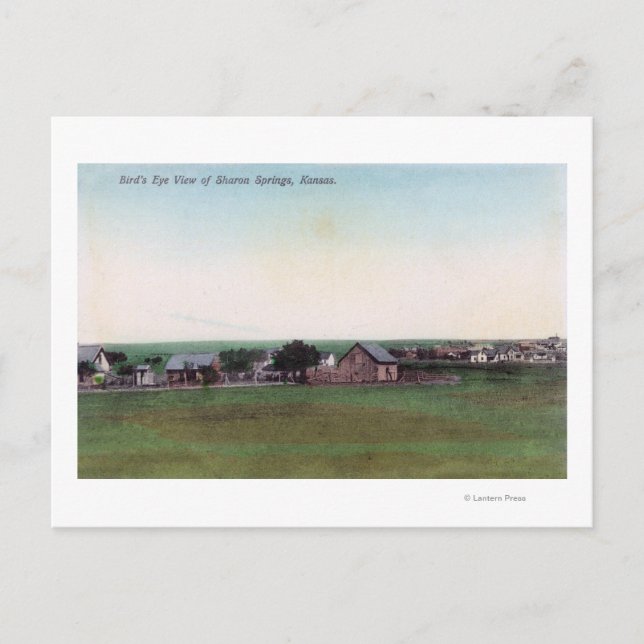 Postal Vista aérea de la ciudad Sharon Springs, KS (Anverso)