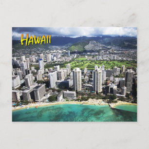Postal Vista aérea de la playa de Waikiki, Oahu, Hawaii