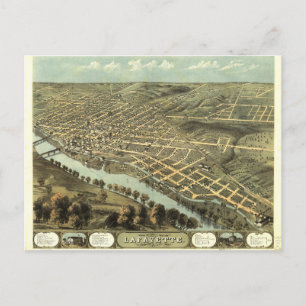 Postal Vista aérea de Lafayette, Indiana (1868)