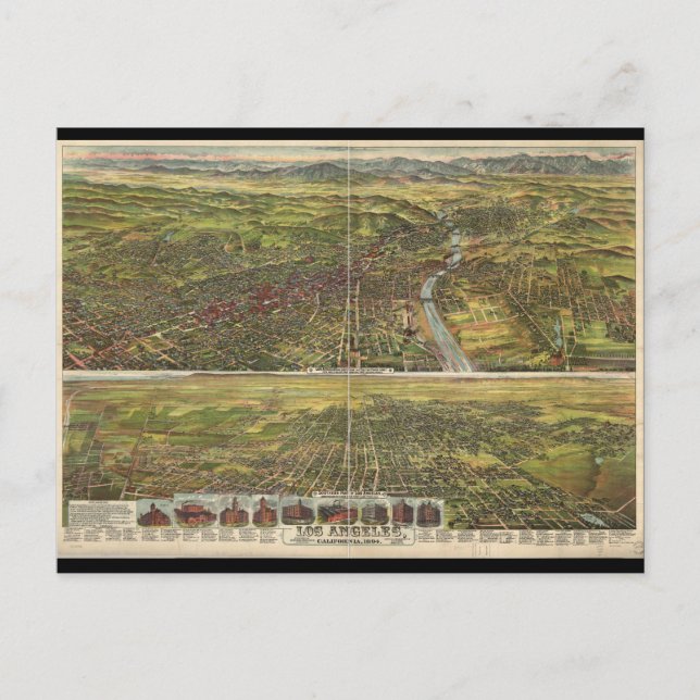 Postal Vista aérea de Los Ángeles California en 1894 (Anverso)