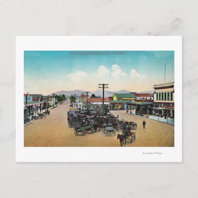 Postal Vista aérea de Lower Main StreetPetaluma, CA (Anverso)