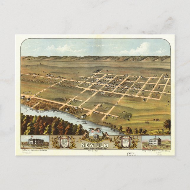 Postal Vista aérea de New Ulm, Minnesota (1870) (Anverso)