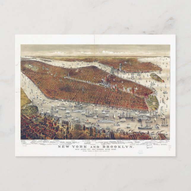 Postal Vista aérea de Nueva York y Brooklyn (1877) (Anverso)