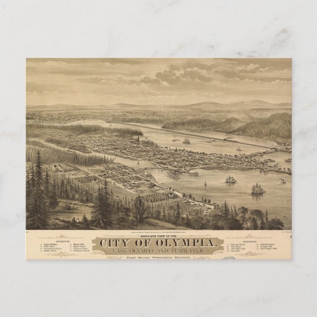 Postal Vista aérea de Olympia, Washington (1879) (Anverso)