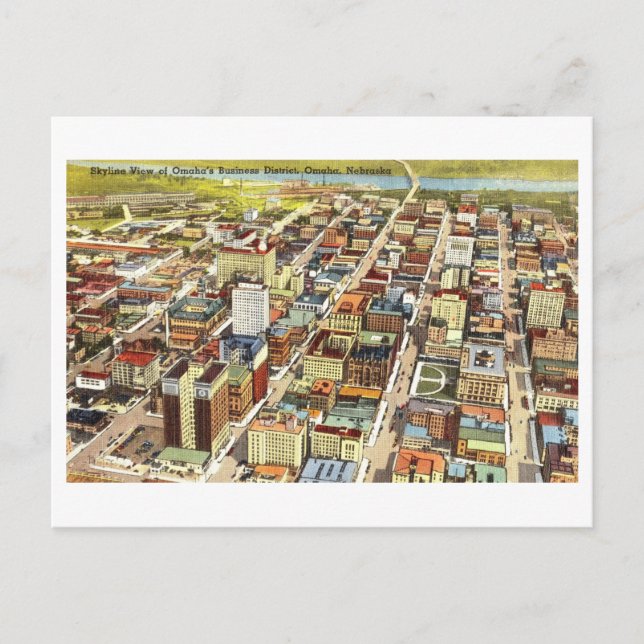 Postal Vista aérea de Omaha, Nebraska, Vintage (Anverso)