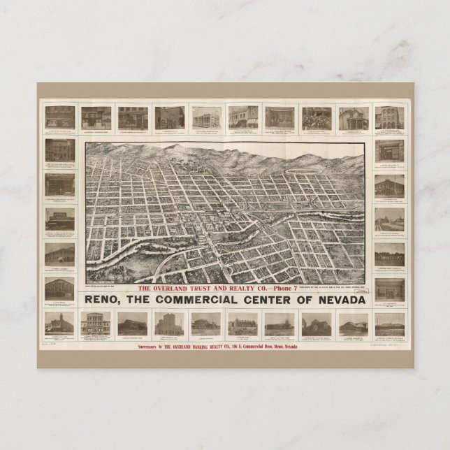 Postal Vista aérea de Reno, Nevada (1907) (Anverso)