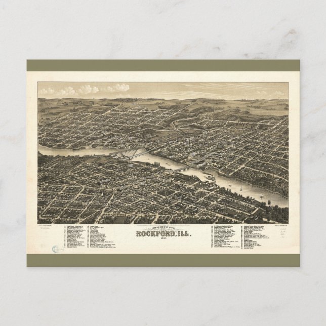 Postal Vista aérea de Rockford Illinois (1880) (Anverso)